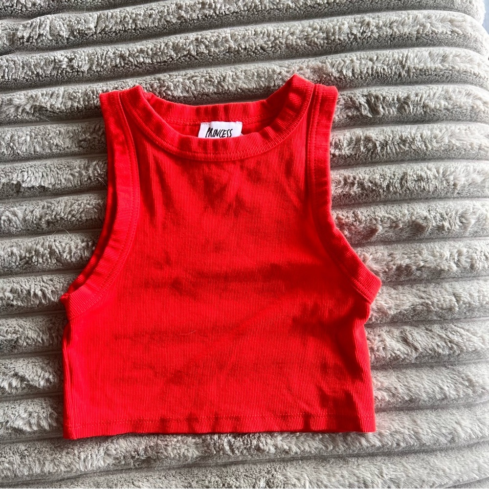 Princess Polly Red Ribbed Cropped Tank Top